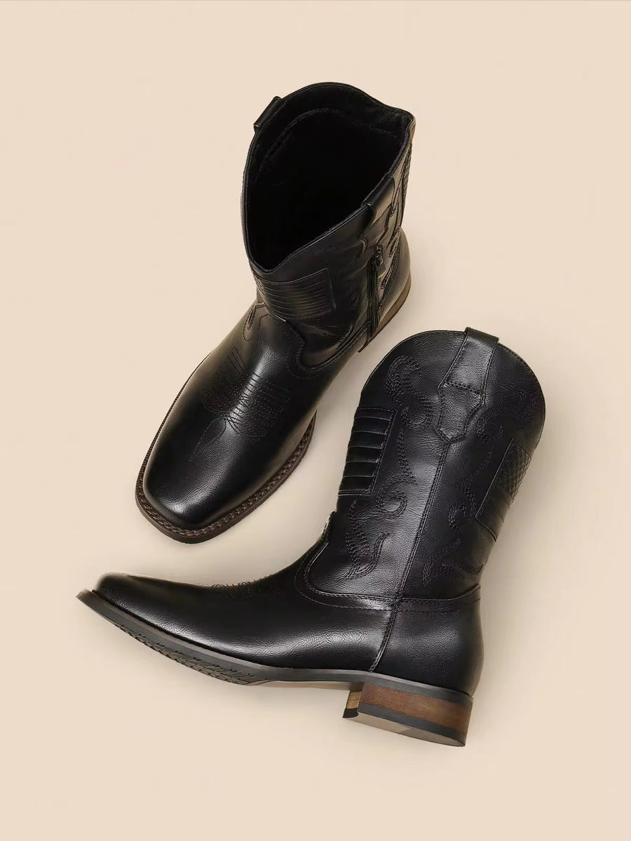 Men's Western Cowboy Boots European And American Style High-Top Leather Boots