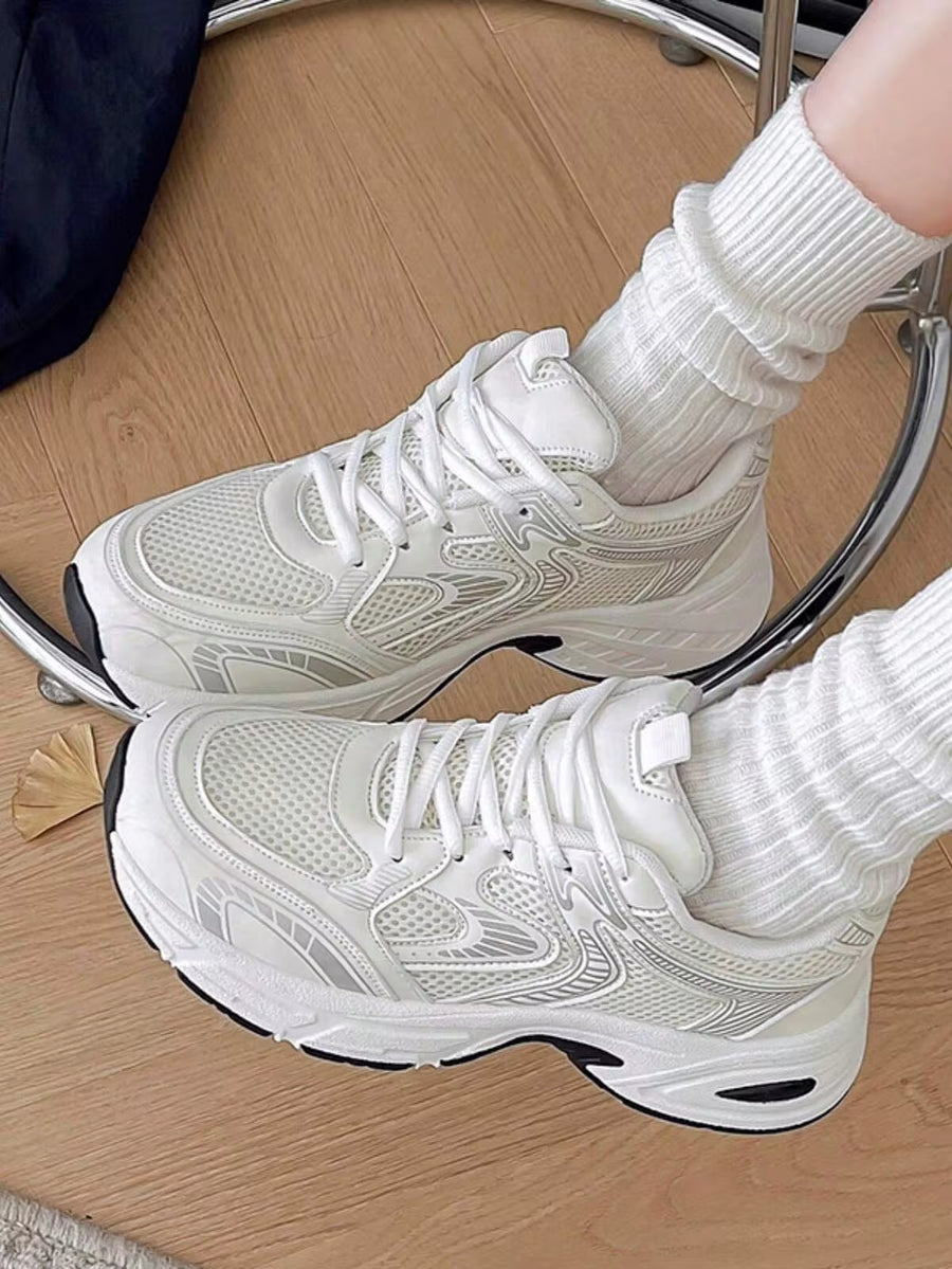 Breathable Mesh Chunky Sneakers, Lace-Up Air Cushion Casual Sports Shoes For Daily Walking & Outdoor Activities