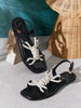 SHUZIA #Oldmoney Women's Square Toe Buckle Strap Nautical Knotted Cord Black Sandals – Luxury-Inspired,Sculptural Lines, Effortless Elegance & Summer-Ready